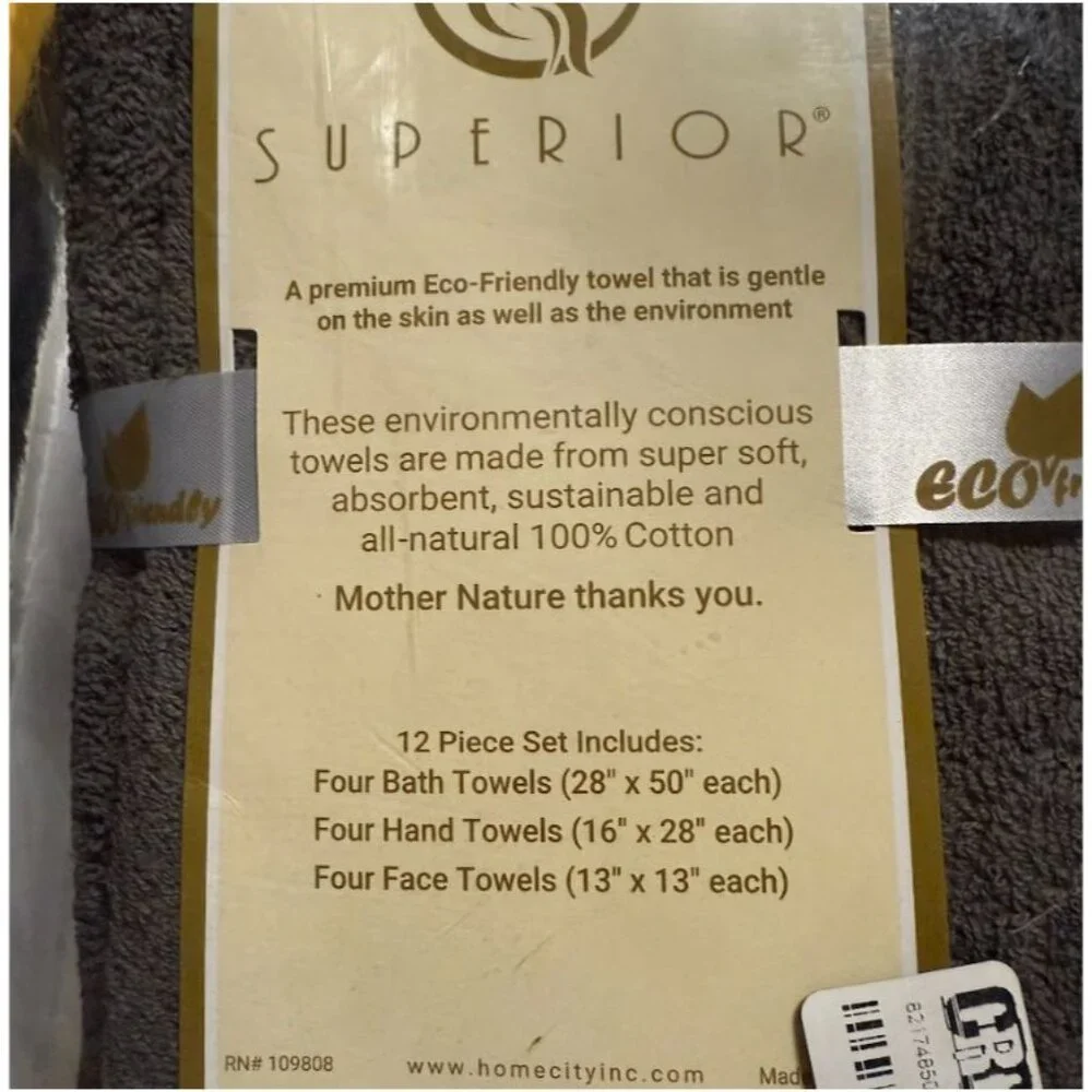 Superior Eco-Friendly Sustainable Cotton 12-Piece Bathroom Towel Set